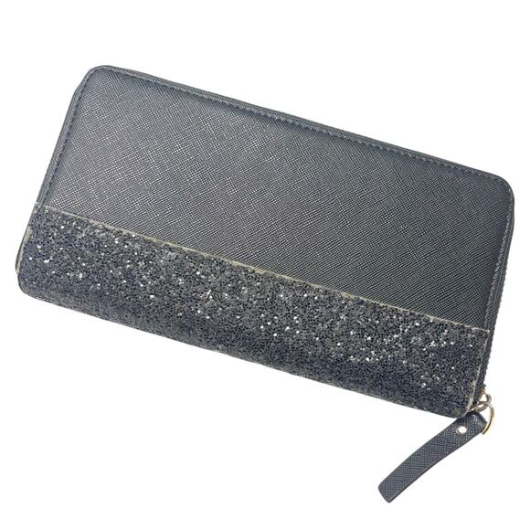 ✨ Kate Spade New York Black Glitter Stripe Zip-Around Wallet ✨ - Picture 2 of 8